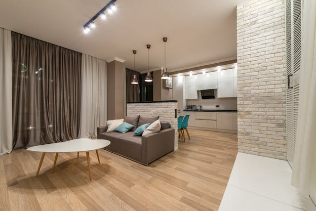 Furnished living room and a kitchen