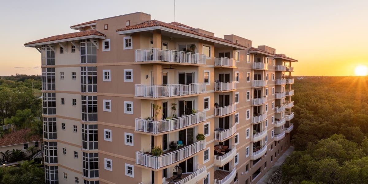 Aerial view of a residential condo building