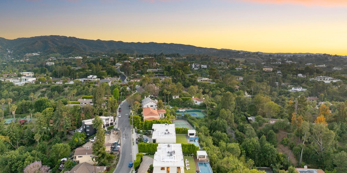 aerial view of a hilltop overlooking a residential area